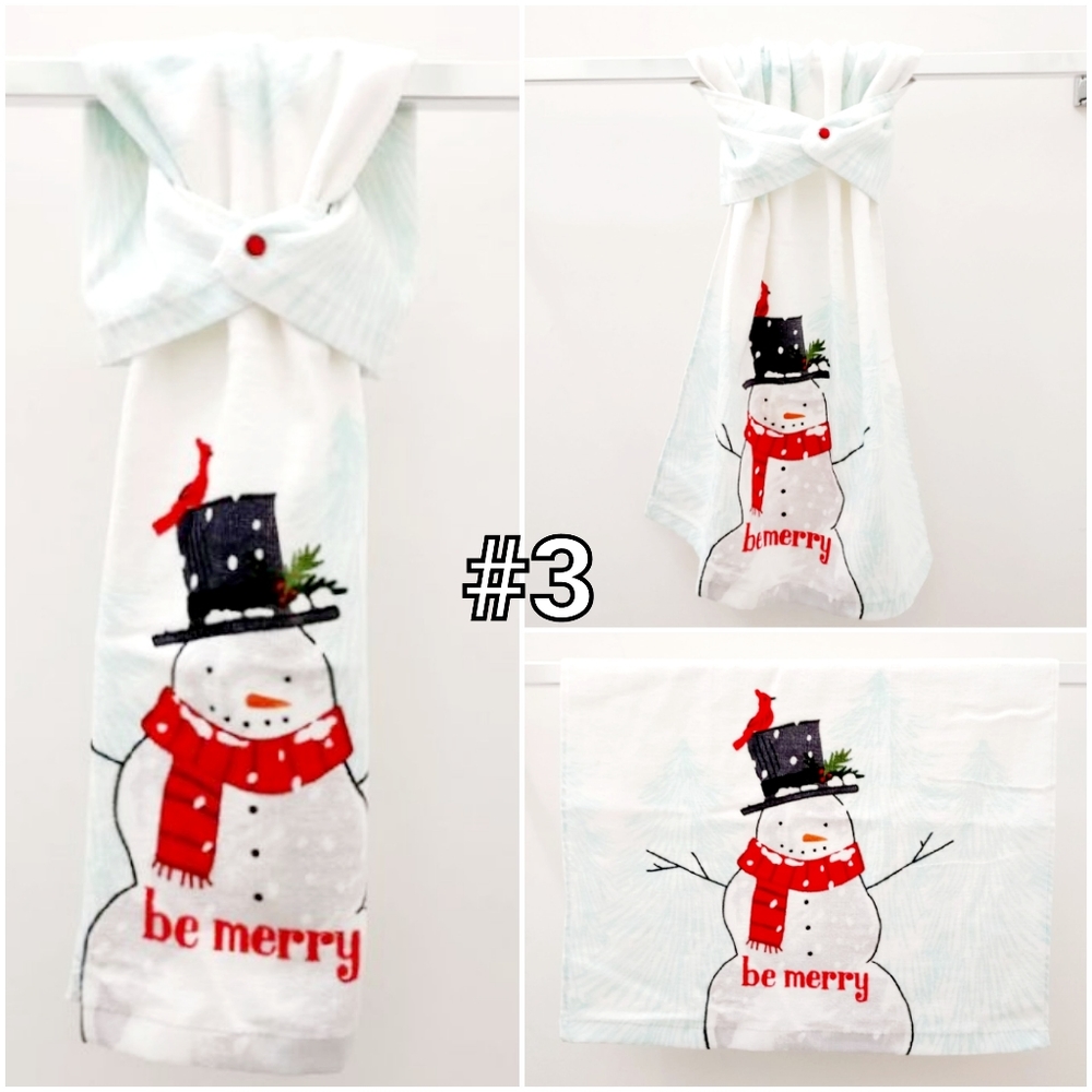 🆒️🤍NEW! Snowmen Mittens Hats Bright Merry Hang'N'Snap Towels - Picture 5 of 11